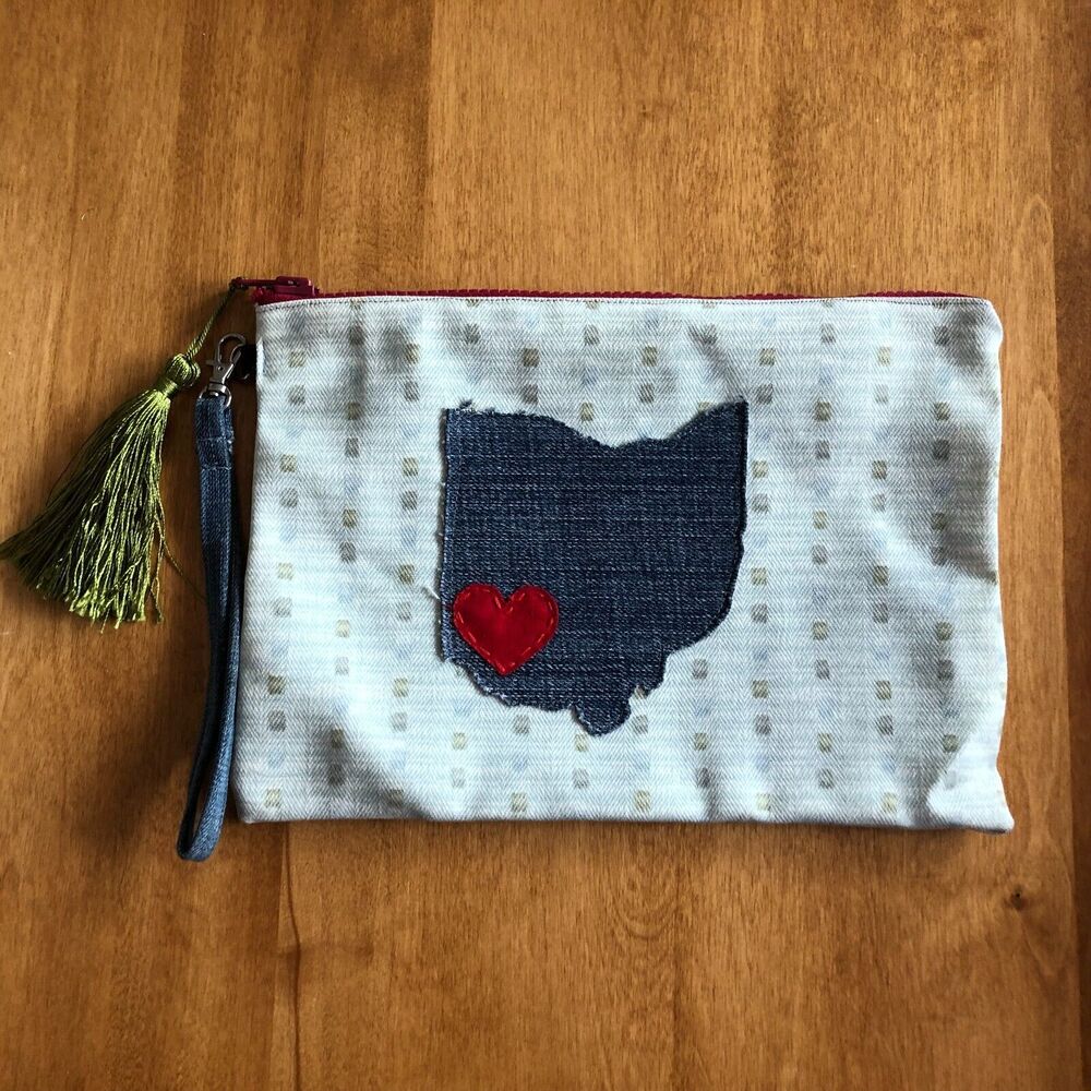 Ohio Buckeye State Handmade Cotton Zipper Pouch Cosmetic Bag Jewelry Love